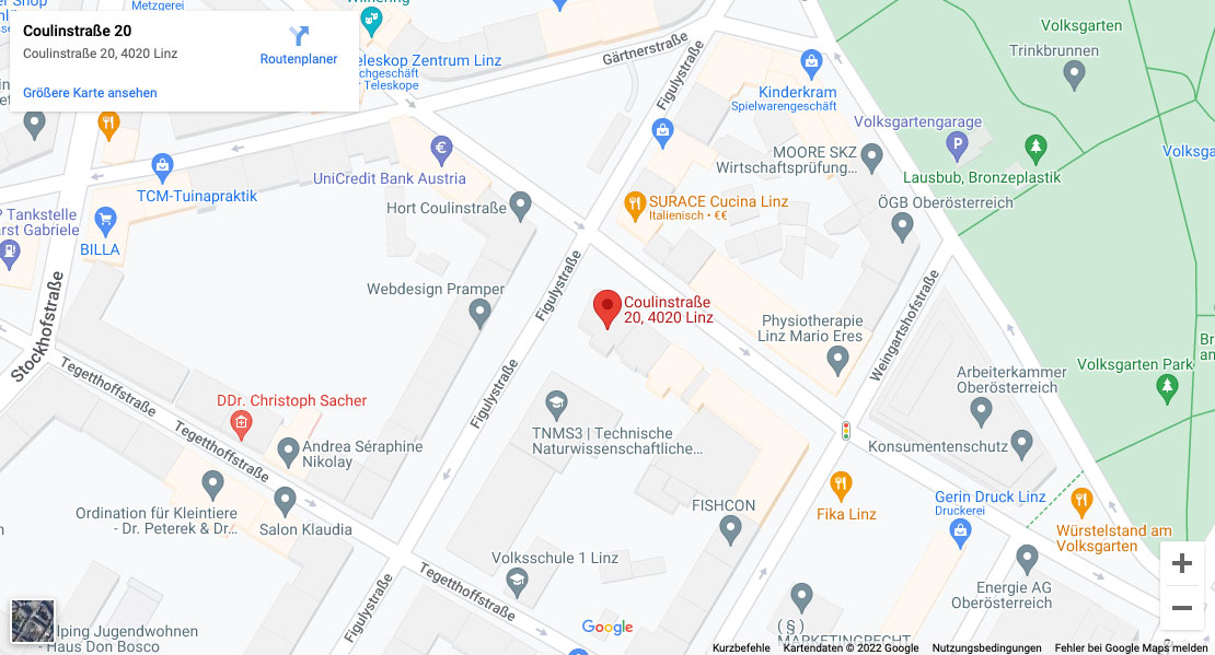 Anfahrtsplan zur Coulinstraße 20 in Linz